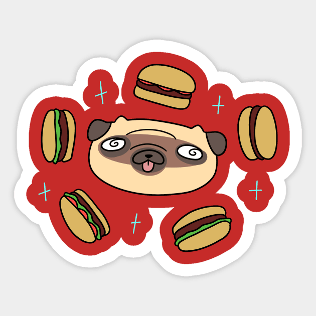 Hypnotized Hamburger Pug Sticker by saradaboru